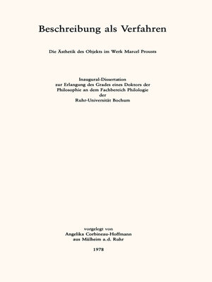 cover image of Beschreibung als Verfahren
